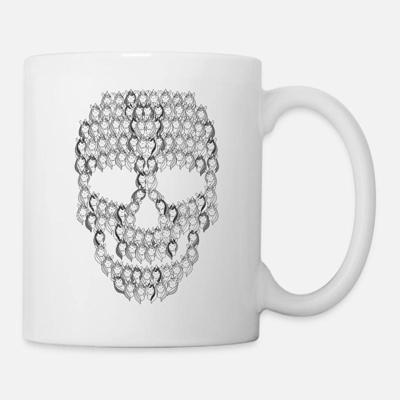 Totenkopf Einhörner | Fabelwesen Regenbogen Kopf - Tasse - Weiß