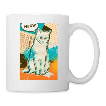 Katze MEOW, pop art, Collage - Tasse - Weiß - Rechts