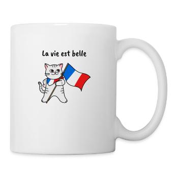 Frankreich katze Geschenk lustig urlaub - Tasse - Weiß - Rechts