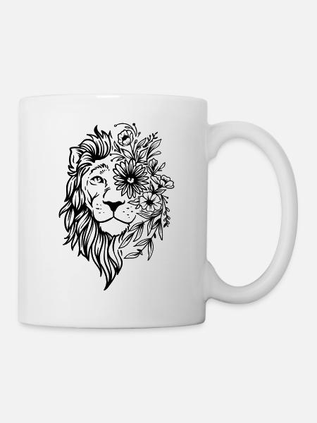 Lion Illustration Flowers Nature Environment Art Art - Mug - white