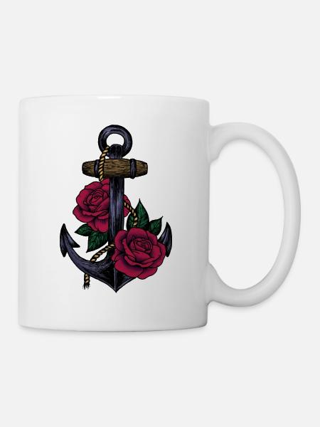 Anker und Rosen - Tasse - Weiß