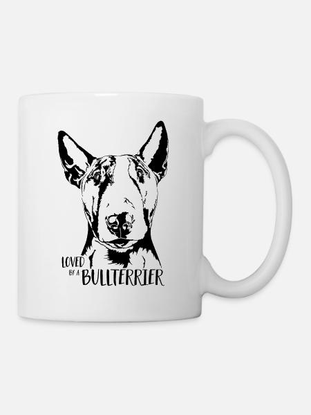 Loved by a BULLTERRIER Hundespruch Hunde Wilsigns - Tasse - Weiß