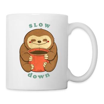 sloth with coffee slow down - Mug - white - Right