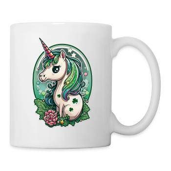 Licorne multicolore fleurs trèfle chance fête - Mug blanc - blanc - Droite