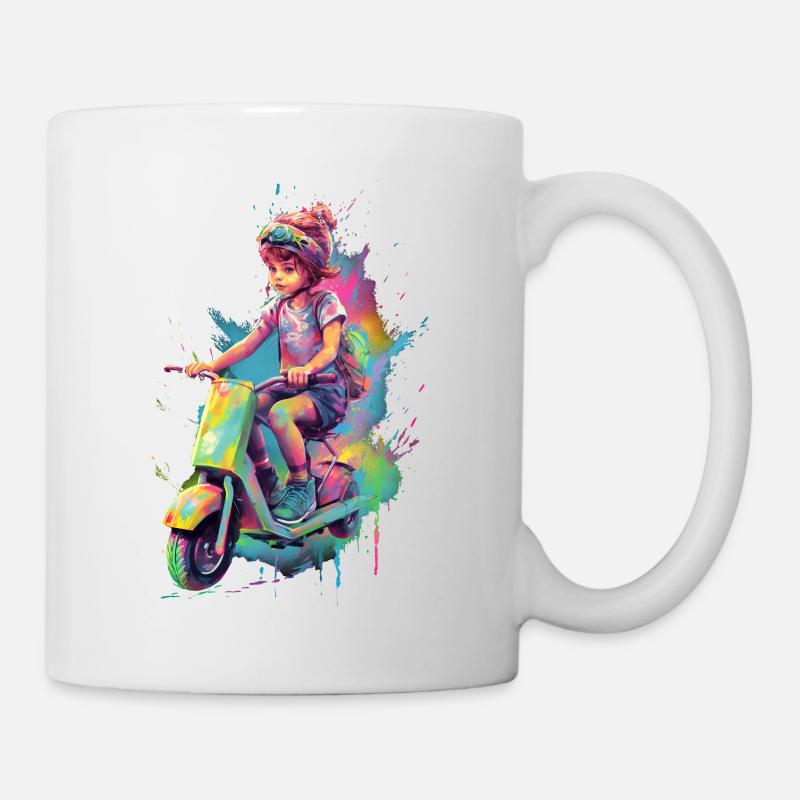 Junge auf Roller - Tasse - Weiß