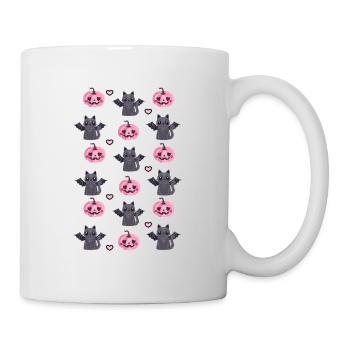 niedliches Halloween Design- pink Kürbis Katze - Tasse - Weiß - Rechts
