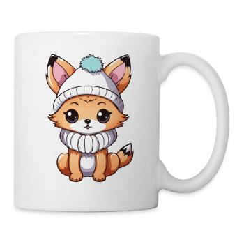 Fuchs Niedlich Winter Comic Mütze - Tasse - Weiß - Rechts