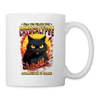 Katze Zerstört Großstadt Wütend Böse Kunst Modern - Tasse - Weiß - Rechts