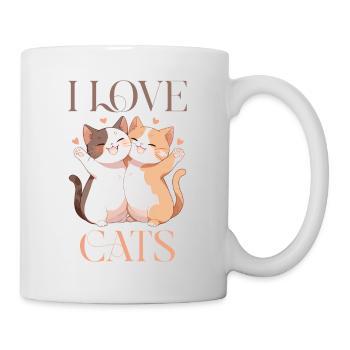 Katzen I Love Cats Liebe Umarmung Kuscheln Herz - Tasse - Weiß - Rechts