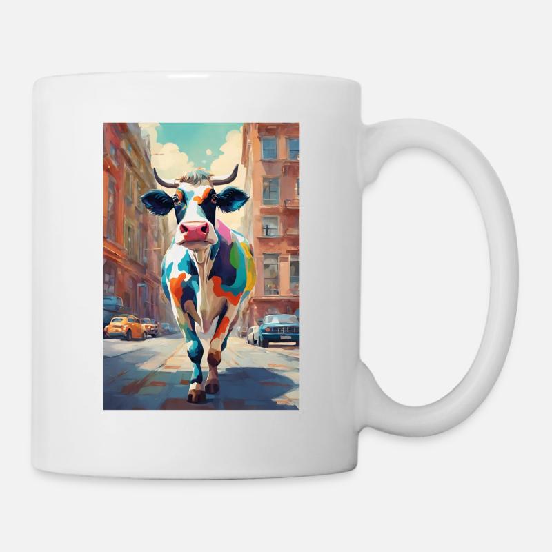 Bunte Kuh läuft durch die Stadt - Tasse - Weiß