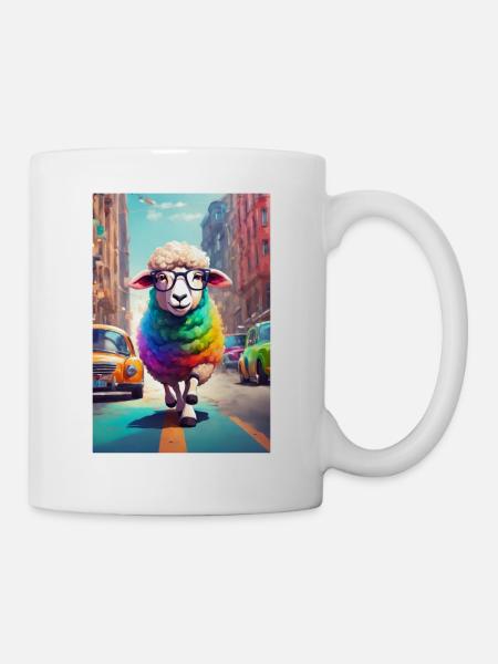 Buntes Stadtschaf - Tasse - Weiß