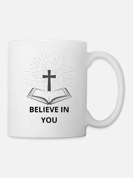 Kreuz und Buch Licht - Tasse - Weiß