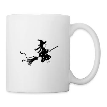 Hexe auf Besen Schleife Sterne schöne Geschenkidee - Tasse - Weiß - Rechts