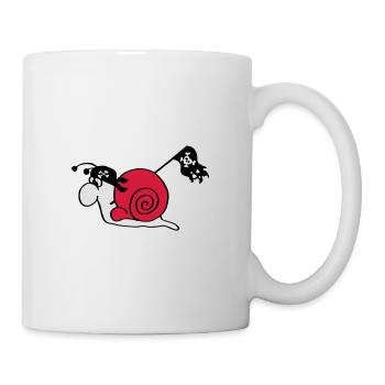 Piraten Schnecke mit Piraten Flagge Totenkopf - Tasse - Weiß - Rechts