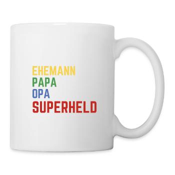 Ehemann, Papa, Opa aber hauptberuflich Superheld - Tasse - Weiß - Rechts