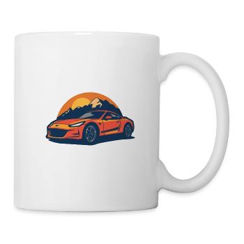Fast sports car with mountain panorama - Mug - white - Right