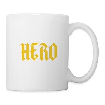 Fette gotische Helden-Glyphen in Gelb - Tasse - Weiß - Rechts