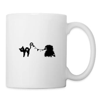 Katze und Igel feiern mit Wimpel - Tasse - Weiß - Rechts