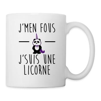 j'men fous licorne, cadeau licorne, panda - Mug blanc - blanc - Droite