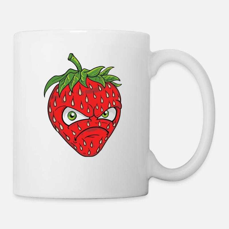 zornige grimmige Erdbeere Erdbeer Motiv Graphik - Tasse - Weiß