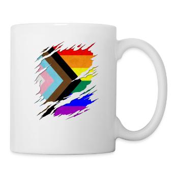 LGBTQ Progress Pride Flagge gerissen Offenbaren - Tasse - Weiß - Rechts
