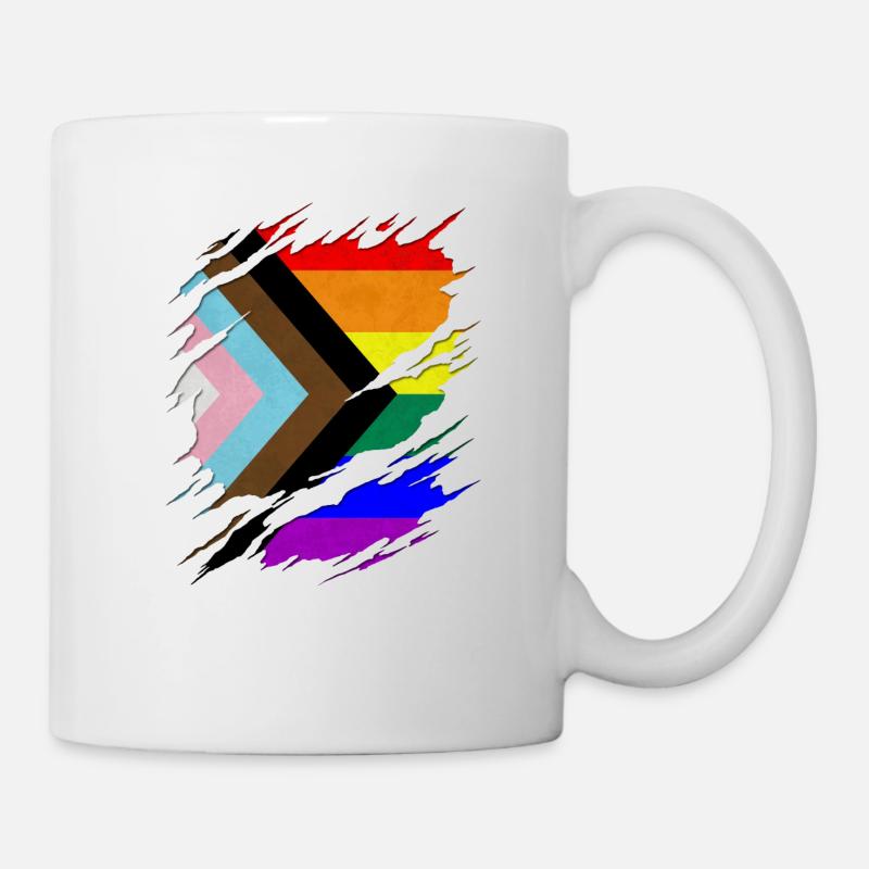 LGBTQ Progress Pride Flag Ripped Reveal - Mug - white