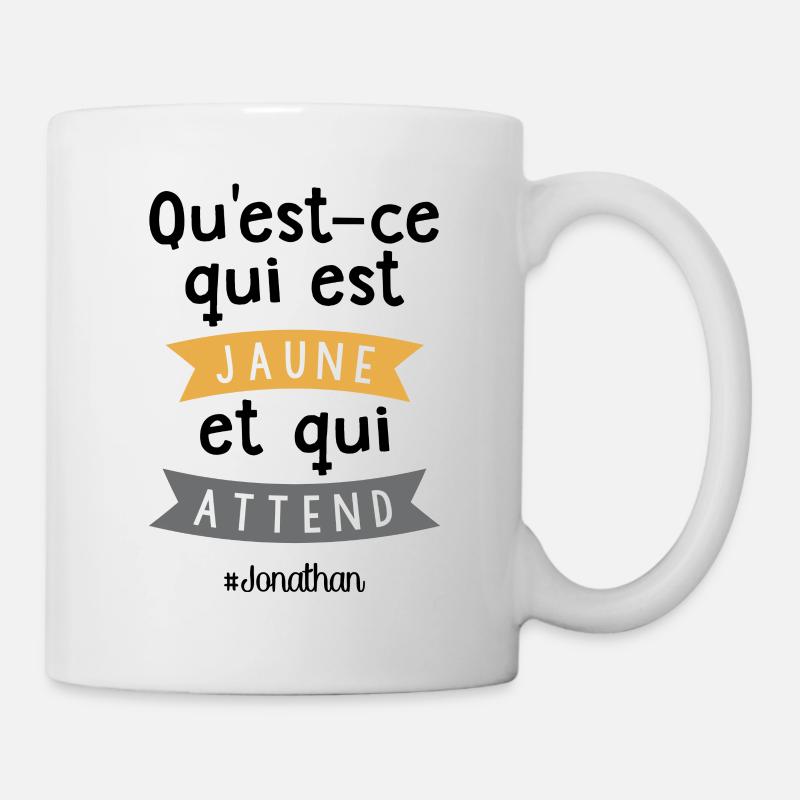 Qu'est-ce qui est jaune et qui attend ? Jonathan - Mug blanc - blanc