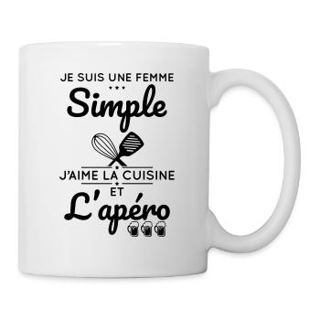 Femme simple aime la cuisine et l'apéro - Mug blanc - blanc - Droite