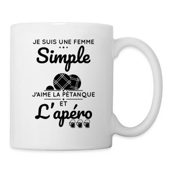 Je suis une femme simple j'aime pétanque et apéro - Mug blanc - blanc - Droite