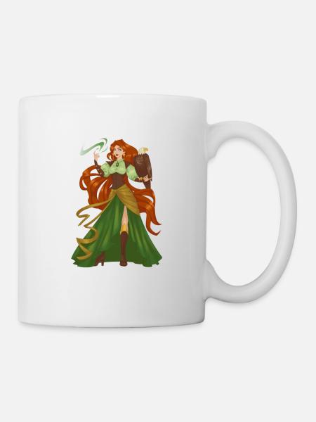 Sorcière Cheveux Roux Oiseau Jolie Dame Modèle Fantaisie - Mug blanc - blanc