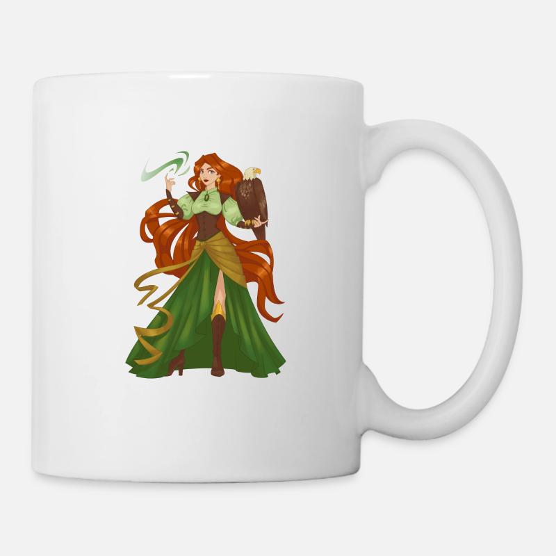 Sorcière Cheveux Roux Oiseau Jolie Dame Modèle Fantaisie - Mug blanc - blanc