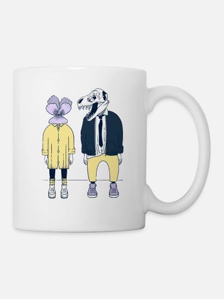Strange Flower and Dinosaur Couple - Tasse - Weiß