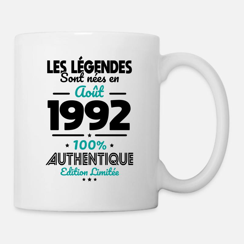 Anniversaire 30 ans - Légendes nées Août 1992 - Mug blanc - blanc
