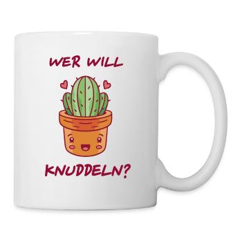 Kaktus Humor Wer Will Knuddeln Geschenkidee - Tasse - Weiß - Rechts