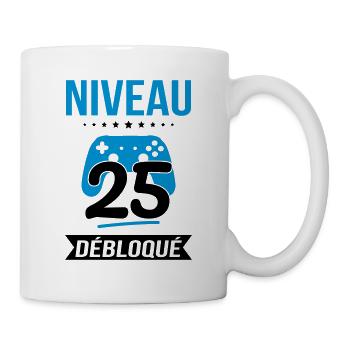 Anniversaire 25 ans - Niveau 25 débloqué - Gamer - Mug blanc - blanc - Droite