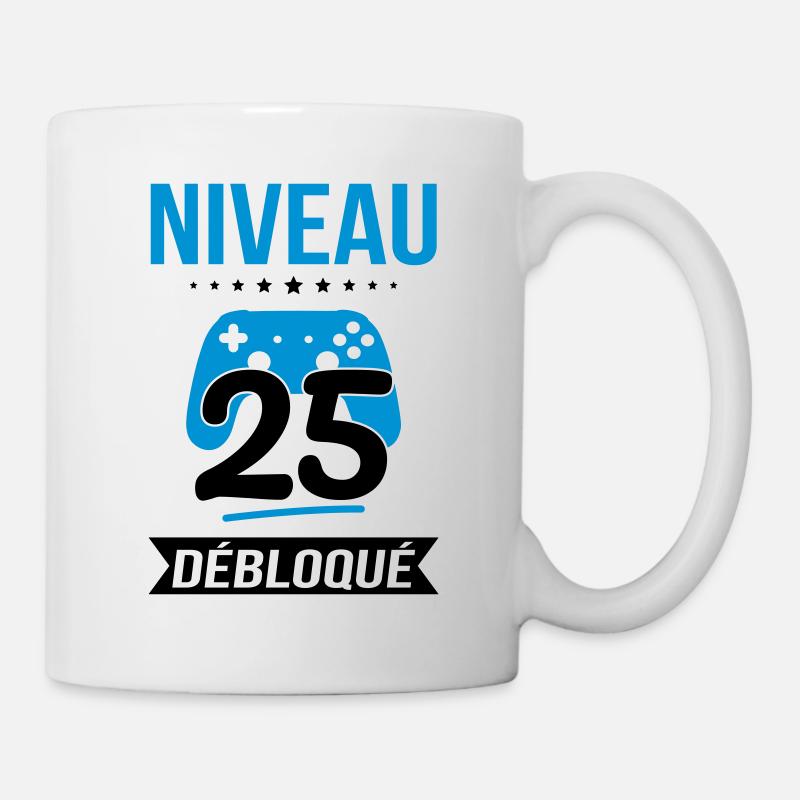 Anniversaire 25 ans - Niveau 25 débloqué - Gamer - Mug blanc - blanc