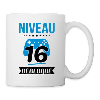 Anniversaire 16 ans - Niveau 16 débloqué - Gamer - Mug blanc - blanc - Droite