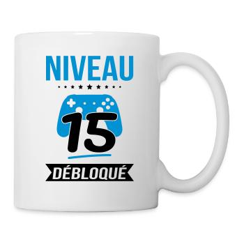 Anniversaire 15 ans - Niveau 15 débloqué - Gamer - Mug blanc - blanc - Droite