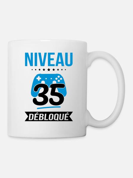 Anniversaire 35 ans - Niveau 35 débloqué - Gamer - Mug blanc - blanc