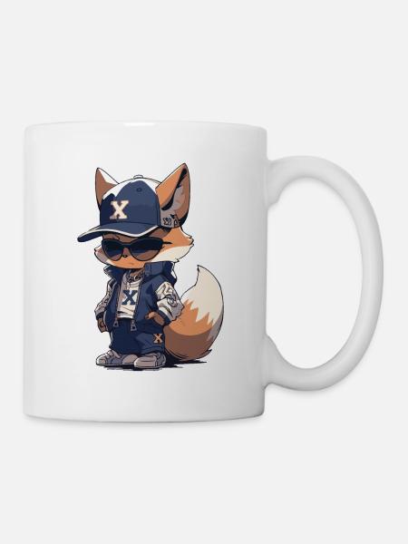 Fuchs cool & sportlich mit Sonnenbrille & Cap Tier - Tasse - Weiß