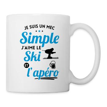 Je suis un mec simple j'aime le ski et l'apéro - Mug blanc - blanc - Droite