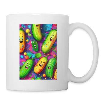 Gurken, Gurke, Graffiti,lachende Gurken, bunt - Tasse - Weiß - Rechts