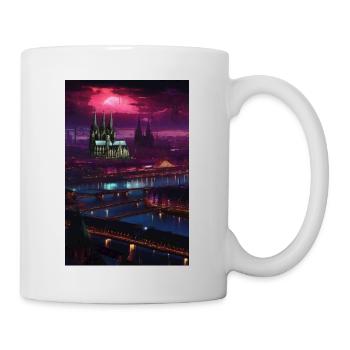 Cologne, Cologne la nuit, néon, lumières, ligne d’horizon - Mug blanc - blanc - Droite