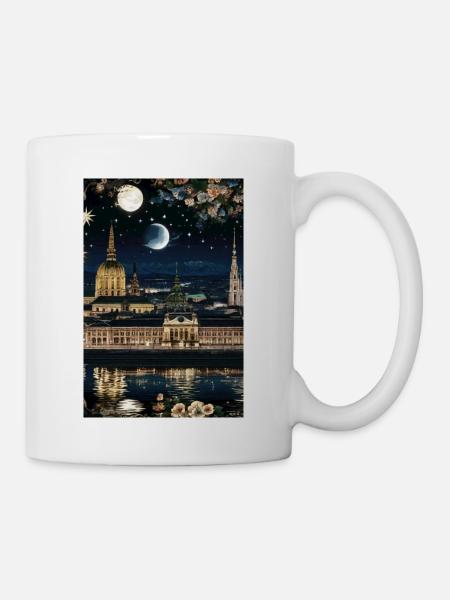 Wien,Wien bei Nacht,skyline, Sterne, Comic - Tasse - Weiß