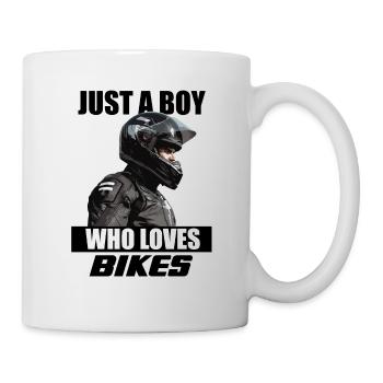 JUST A BOY WHO LOVES BIKES Motorrad Biker Helm - Tasse - Weiß - Rechts