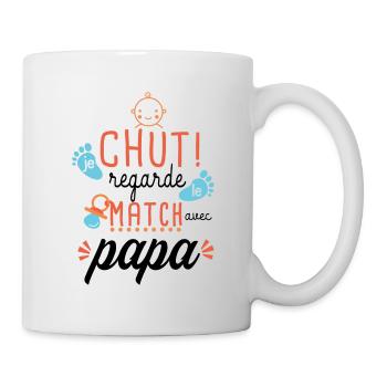 je regarde le match avec papa bébé rugby football - Mug blanc - blanc - Droite