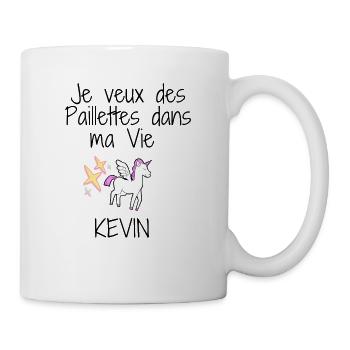Je veux des paillettes dans ma vie Kevin - Mug blanc - blanc - Droite