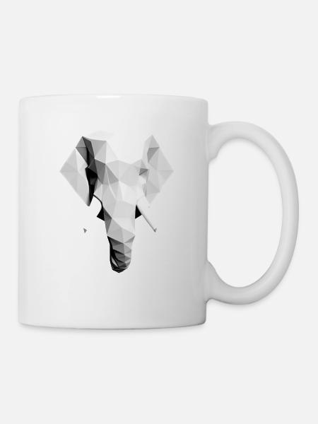 Polygon Design Elefant Tierkopf schwarz weiß - Tasse - Weiß