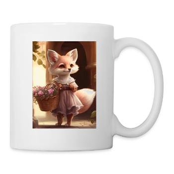 Füchsin mit Blumenkorb Geschenk - Tasse - Weiß - Rechts