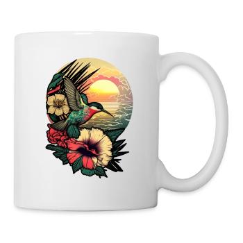 Un colibri vole au-dessus de la fleur d’hibiscus Soleil tropical - Mug blanc - blanc - Droite